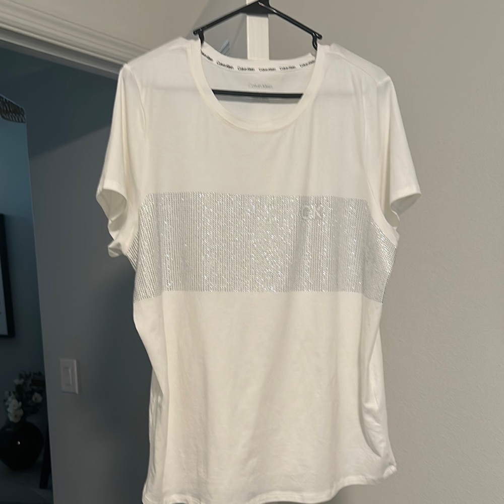 Elegant White T-Shirt with Silver Accents